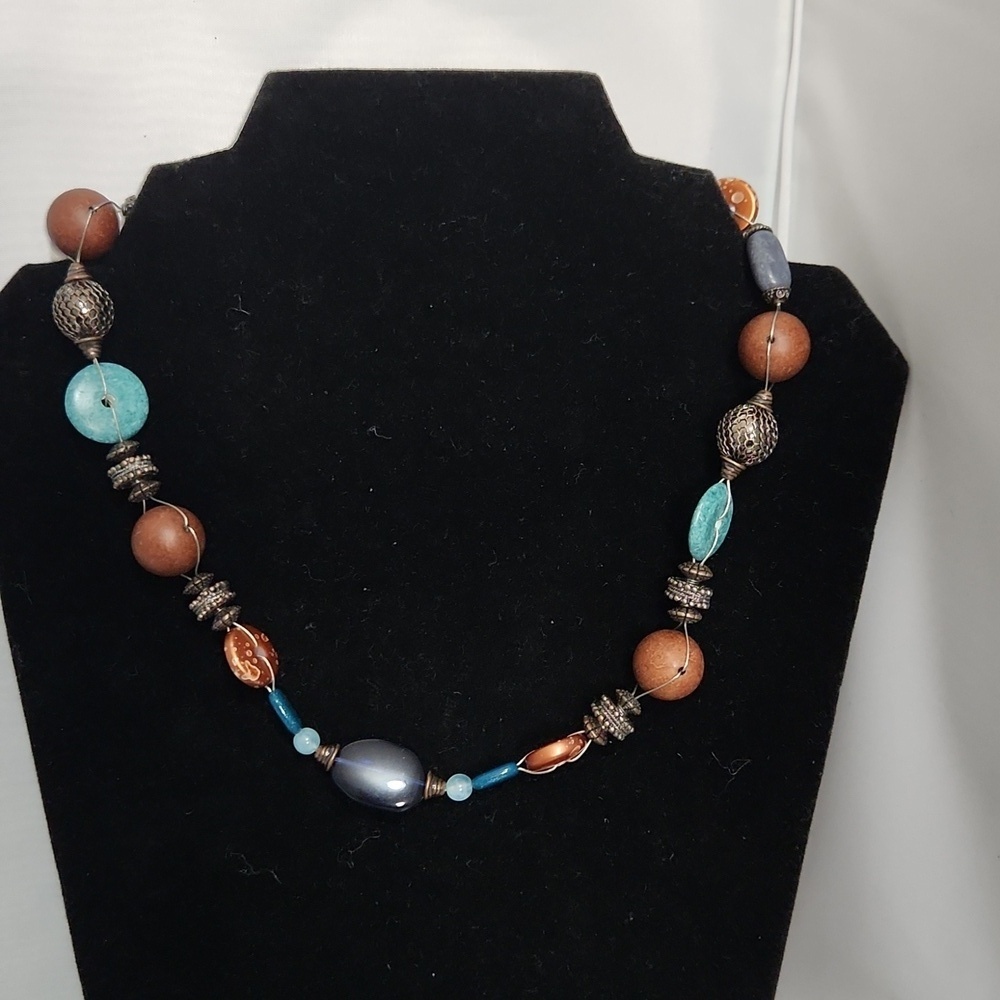 Boho Beaded Mixed Media Necklace – 18.5”